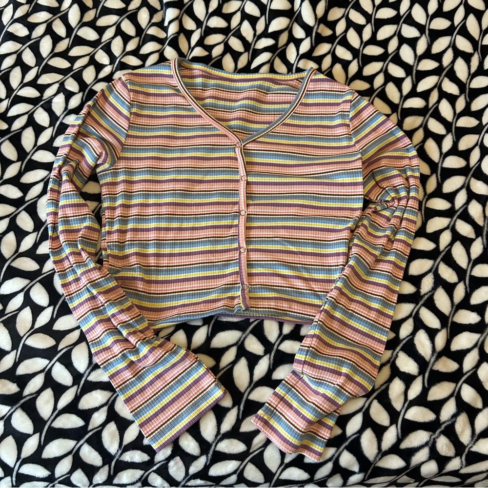 Striped Multicolor Cropped Cardigan